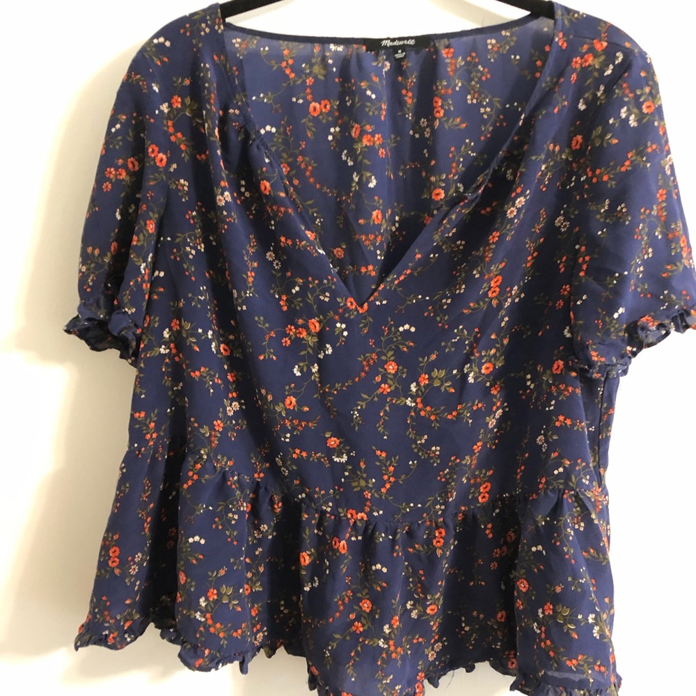 Madewell Silk Stanza Ruffle-Hem Floral Top